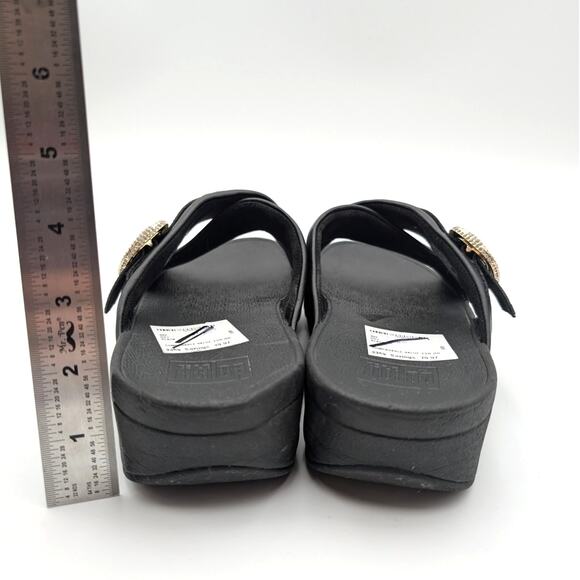 FitFlop LULU Crystal Buckle Leather Cross Slides Sandals Black Size US9 EU41 - Picture 4 of 15